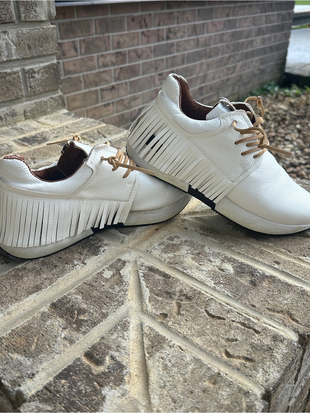 Women’s White Fringe Lace-Up Sneakers